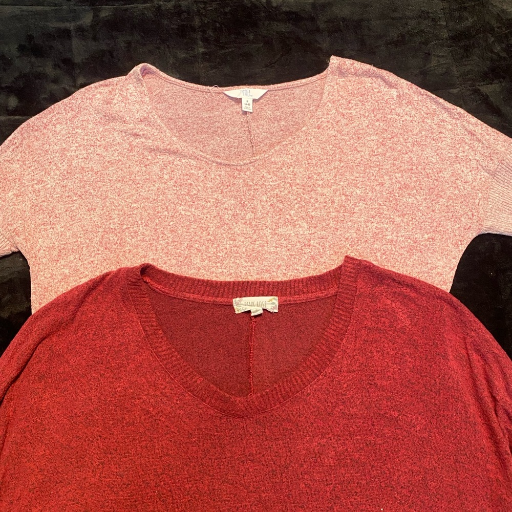 Burgundy V-Neck Tunic Tops